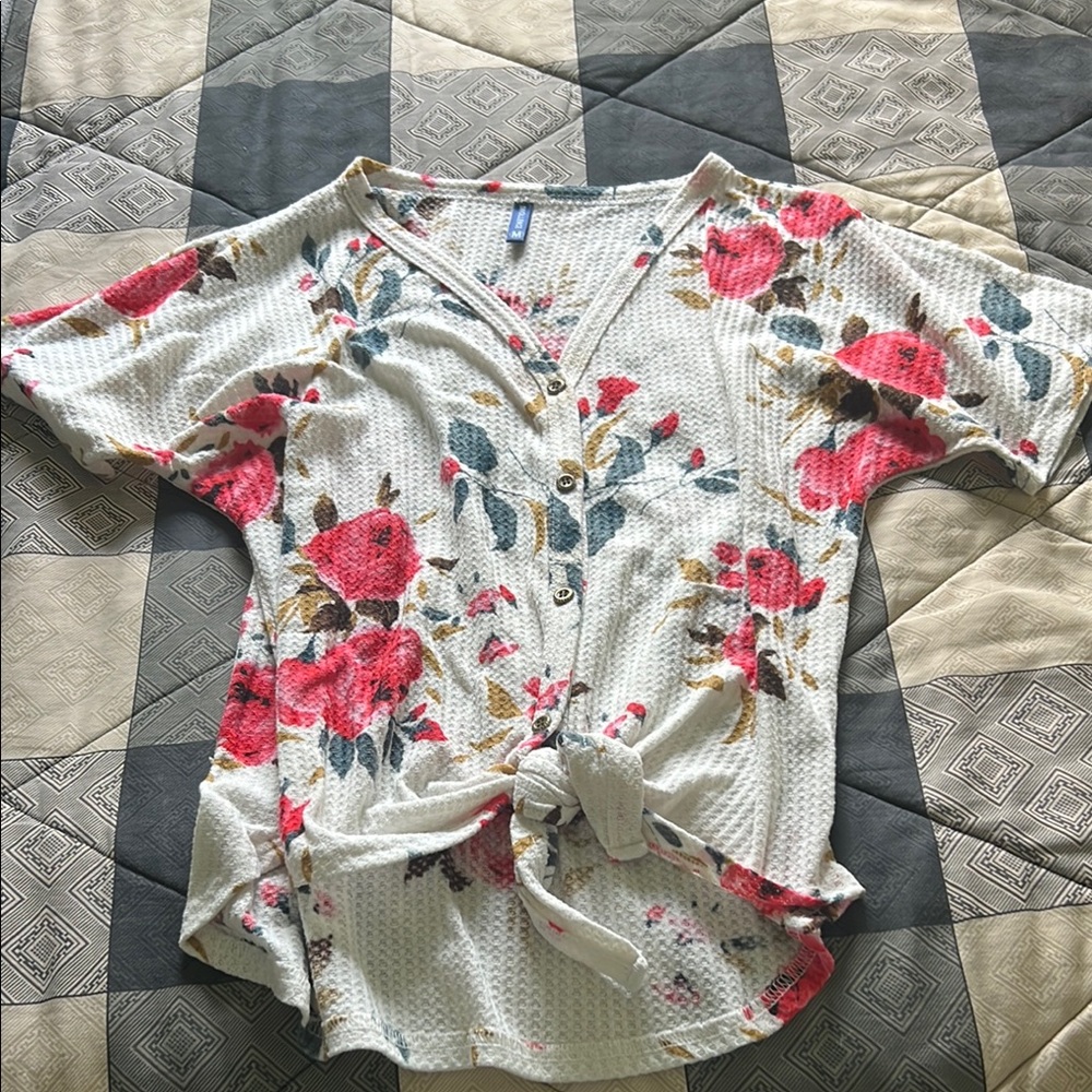 Floral Button-Down Tie-Front Top